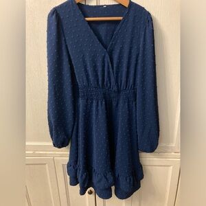 Blue Swiss Dot midi Long Sleeve Dress